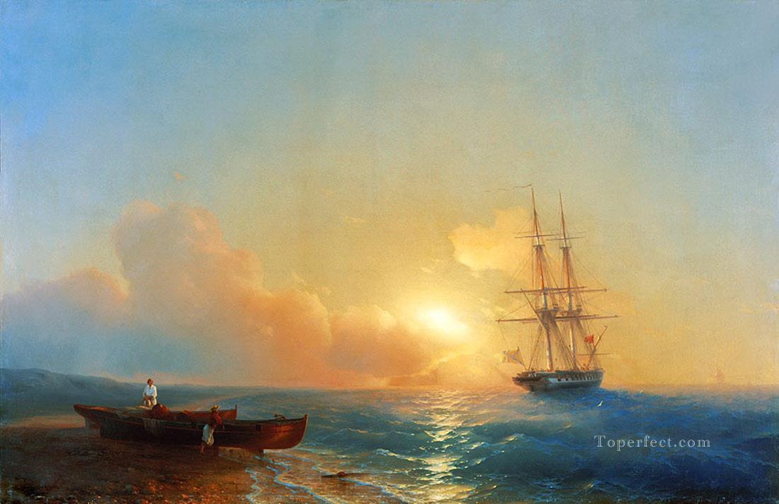 Pescadores en la costa del mar 1852 Romántico Ivan Aivazovsky ruso Pintura al óleo